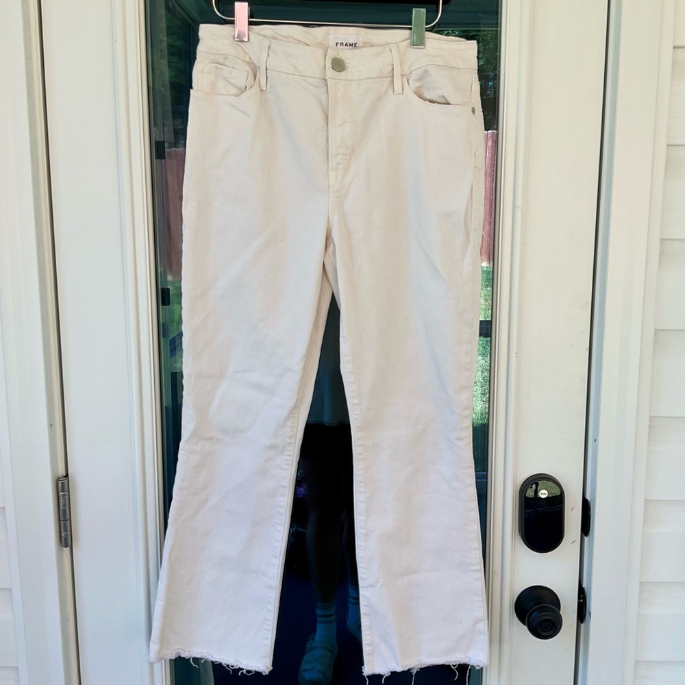 Frame Le Crop Mini Boot Cream Raw Fray Size 29